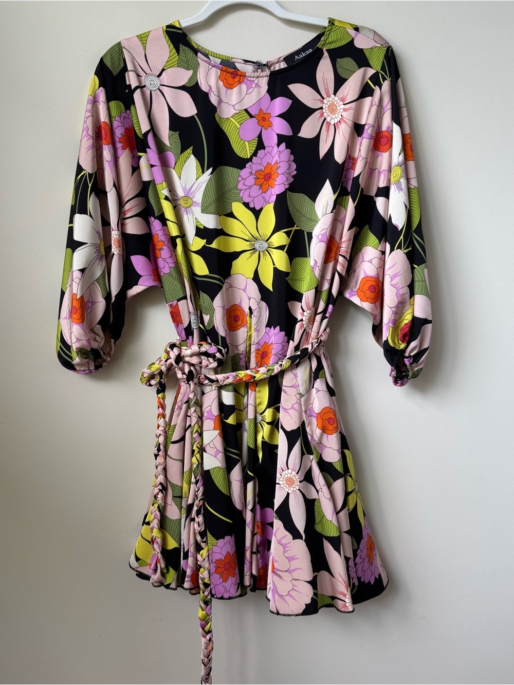 Aakaa Women's Floral Dress With Braided Belt Size L